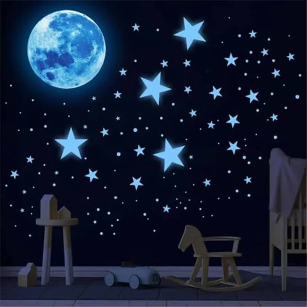 Glow in Dark Stars and Moon Wall Decals Kids Nursery Bedroom Ceiling Decor
